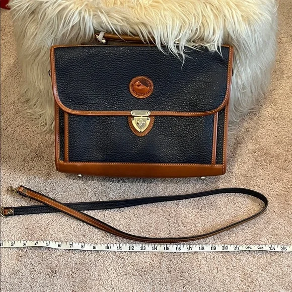 Dooney & Bourke Navy and Tan Pebble Leather Laptop / Briefcase - Picture 16 of 16